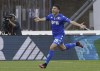 Empoli's Nicolo Cambiaghi celebrates after scoring his side's first goal during a Serie A soccer match between Empoli and Salernitana, at the Castellani Stadium, Empoli, Italy, Monday, May 8, 2023. (Marco Bucco/LaPresse via AP)
