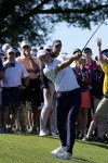 Jordan Spieth hits from the rough on the 16th hole during first round of the Wells Fargo Championship golf tournament at the Quail Hollow Club on Thursday, May 4, 2023, in Charlotte, N.C. (AP Photo/Chris Carlson)