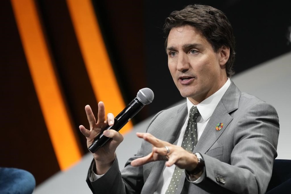 FILE - Canadian Prime Minister Justin Trudeau speaks during a panel discussion at the Global Citizen NOW Summit on April 27, 2023, in New York. Trudeau's government is expelling a Chinese diplomat whom Canada’s spy agency alleged was involved in a plot to intimidate an opposition lawmaker and his relatives in Hong Kong. (AP Photo/Mary Altaffer, File)