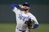 Kansas City Royals starting pitcher Jordan Lyles throws during the first inning of a baseball game against the Chicago White Sox Tuesday, May 9, 2023, in Kansas City, Mo. (AP Photo/Charlie Riedel)