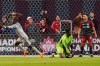 CF Montreal defender Zachary Brault-Guillard (15) celebrates his goal on Toronto FC goalkeeper Sean Johnson (1) as Toronto FC midfielder Kobe Franklin (19) looks on during first half Canadian Championship quarterfinal soccer action in Toronto on Tuesday, May 9, 2023. A loss to rival Montreal in Canadian Championship play Tuesday was exacerbated by some ugly scenes in the stands at BMO Field, prompting an investigation by Toronto FC officials. THE CANADIAN PRESS/Chris Young
