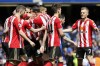 FILE - Sunderland players celebrate after scoring the opening goal during the English Premier League soccer match between Chelsea and Sunderland at Stamford Bridge stadium in London, Sunday, May 21, 2017. Sunderland is within reach of a return to the Premier League after a chaotic and often farcical six years during which the club has the subject of a Netflix documentary. “Sunderland ’Til I Die