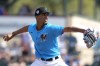 FILE -Miami Marlins relief pitcher Eury Perez throws during the sixth inning of a spring training baseball game against the New York Mets, Saturday, March 4, 2023, in Jupiter, Fla. Miami's top prospect Eury Pérez will make his Major League debut Friday, May 12, 2023 when the Marlins host Cincinnati. (AP Photo/Lynne Sladky, File)
