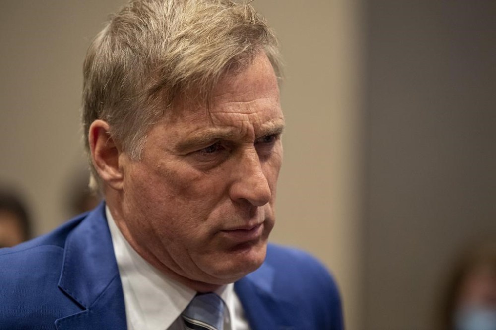People's Party of Canada Leader Maxime Bernier speaks to supporters during the PPC headquarters election night event in Saskatoon, Sask., Monday, Sept. 20, 2021. Bernier says he will run in what he predicts will be a