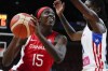 Laeticia Amihere, left, attempts to get past Puerto Rico's Mya Hollingshed during their quarterfinal game at the women's Basketball World Cup in Sydney, Australia, Thursday, Sept. 29, 2022. Amihere is one of several athlete-ambassadors for Fast and Female, a Canadian charity fighting for women’s equality in sports and empowering girls through sport and activity. THE CANADIAN PRESS/AP-Mark Baker