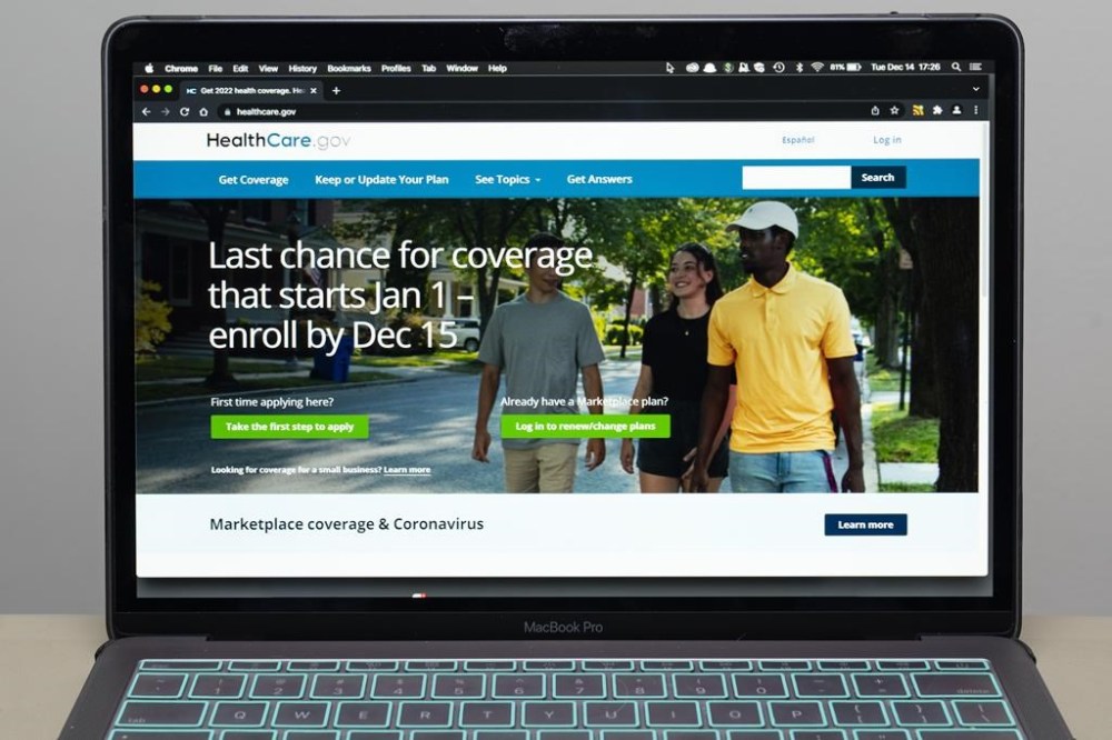 FILE - The healthcare.gov website is seen on Dec. 14, 2021, in Fort Washington, Md. A federal judge's ruling striking down a part of the Affordable Care Act requiring most insurers to cover preventive care including vaccines and screenings for cancer, diabetes and HIV was temporarily put on hold Monday, May 15, 2023, by a federal appeals court in New Orleans. (AP Photo/Alex Brandon, File)