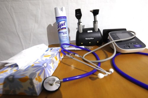 FILE - A stethoscopes and blood pressure monitor on set on a rolling rolling table at the University of Mississippi Medical Center in Jackson, Miss., Wednesday, April 8, 2020. Concierge medicine, a business model in which patients pay a membership fee to have a direct relationship with a doctor — used to feel like something just for the well-to-do. But as fees have come down and frustration with traditional primary care has gone up, concierge services are getting more attention. (AP Photo/Rogelio V. Solis)
