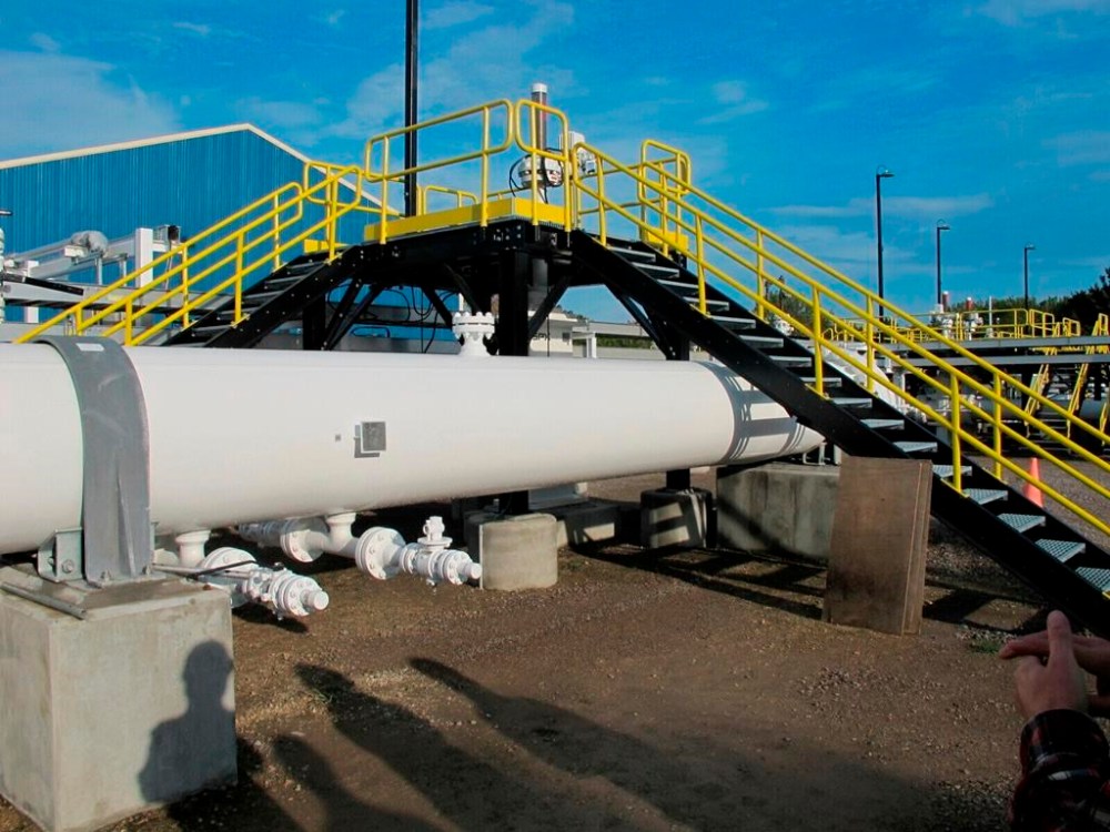 Canada’s embassy in Washington says it is “extremely concerned” about the fate of the Line 5 cross-border pipeline. This photo taken in October 2016 shows an aboveground section of Enbridge's Line 5 at the Mackinaw City, Mich., pump station. THE CANADIAN PRESS/AP-John Flesher