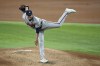 Atlanta Braves starting pitcher Jared Shuster follows throgh on his delivery to the Texas Rangers in the first inning of a baseball game, Tuesday, May 16, 2023, in Arlington, Texas. (AP Photo/Tony Gutierrez)