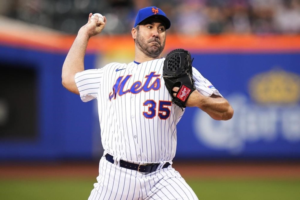 New York Mets' Justin Verlander pitches during the first inning of the team's baseball game against the Tampa Bay Rays on Tuesday, May 16, 2023, in New York. (AP Photo/Frank Franklin II)