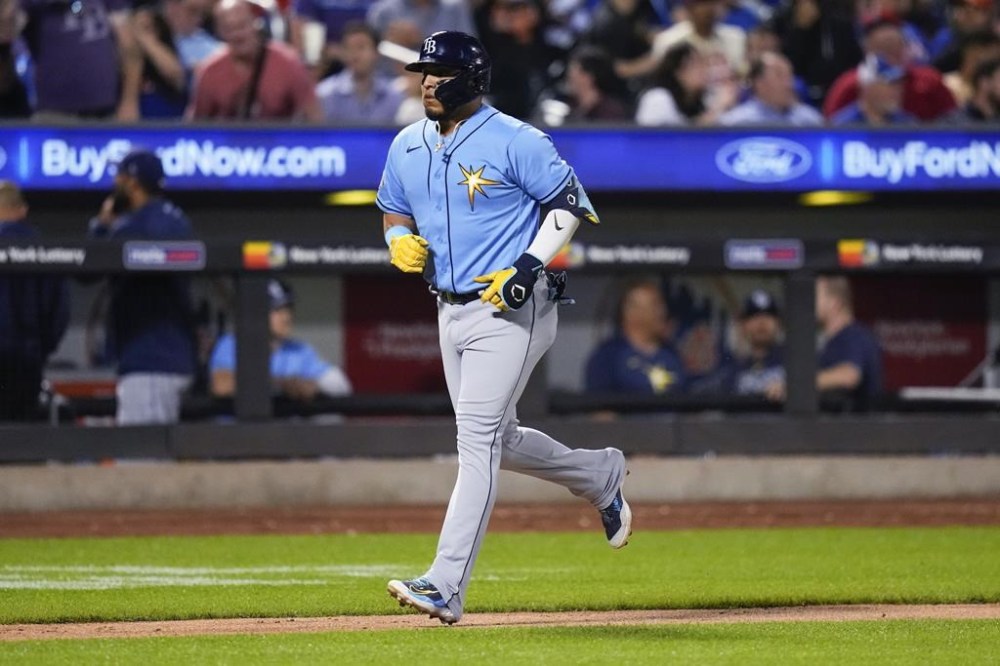 Tampa Bay Rays' Isaac Paredes runs the bases after hitting a two-run home run against the New York Mets during the fifth inning of a baseball game Tuesday, May 16, 2023, in New York. (AP Photo/Frank Franklin II)