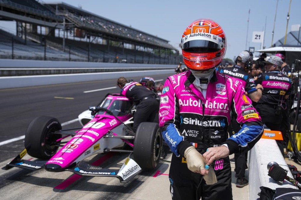 Simon Pagenaud, of France, prepares to drive during practice for the Indianapolis 500 auto race at Indianapolis Motor Speedway in Indianapolis, Wednesday, May 17, 2023. (AP Photo/Michael Conroy)