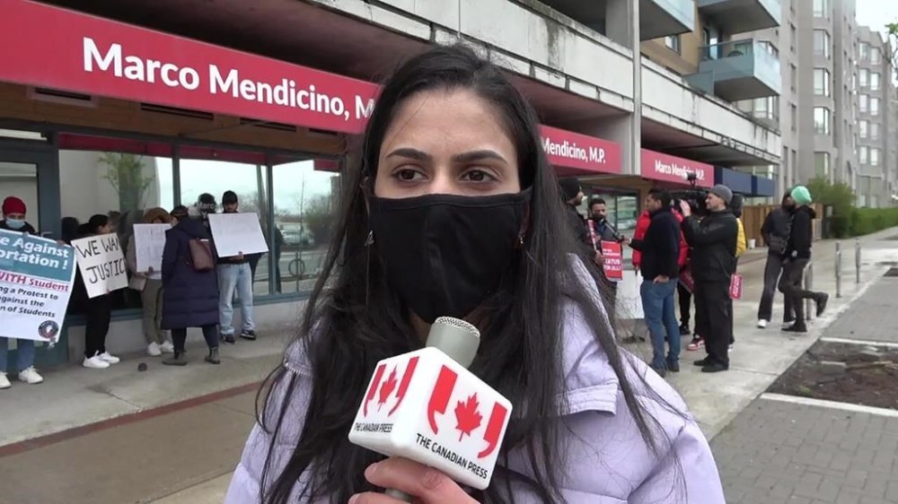 Karamjeet Kaur, a 25-year-old former international student from India, is facing deportation. Kaur is shown in this still from a video interview in Toronto, where students protested deportation, Wednesday, May 3, 2023. THE CANADIAN PRESS/Kiernan Green