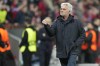 Roma's head coach Jose Mourinho celebrates after the Europa League semifinal second leg soccer match between Bayer Leverkusen and Roma at the BayArena in Leverkusen, Germany, Thursday, May 18, 2023.(AP Photo/Martin Meissner)