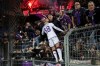 Fiorentina's Rolando Mandragora reacts with the fans during the UEFA Conference League semifinal second leg match between Switzerland's FC Basel 1893 and Italy's ACF Fiorentina at the St. Jakob-Park stadium in Basel, Switzerland on Thursday, May 18, 2023. (Ennio Leanza/Keystone via AP)