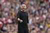 Brighton's head coach Roberto De Zerbi gives instructions during the English Premier League soccer match between Arsenal and Brighton and Hove Albion at Emirates stadium in London, Sunday, May 14, 2023. (AP Photo/Kirsty Wigglesworth)