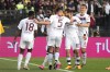 Salernitana players celebrate after Salernitana's Antonio Candreva, second right, scored his side's opening goal during a Serie A soccer match between Roma and Salernitana, at Rome's Olympic stadium, Italy, Monday, May 22, 2023. (AP Photo/Alessandra Tarantino)