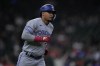 Toronto Blue Jays' Santiago Espinal runs the bases after hitting a solo home run during the eighth inning of a baseball game against the Houston Astros, Monday, April 17, 2023, in Houston. THE CANADIAN PRESS/AP- Kevin M. Cox
