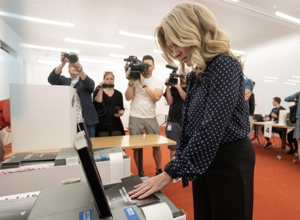 Alberta NDP Leader Rachel Notley votes at an advance voting station in Calgary on Tuesday, May 23, 2023. The election day is Monday and advance polls opened Tuesday. THE CANADIAN PRESS/Todd Korol