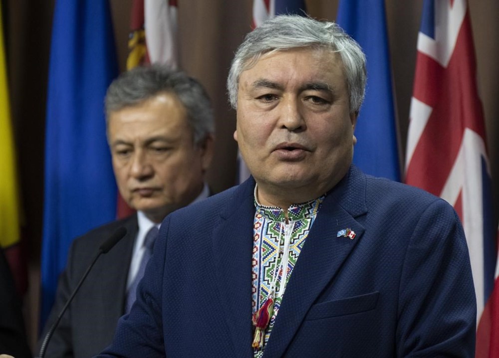 Uyghur Rights Advocacy Project Executive Director Mehmet Tohti speaks during a news conference, Wednesday, February 1, 2023 in Ottawa. Canadians who say they have been victim to foreign interference and intimidation by the Chinese government are calling a special rapporteur's recommendation against a formal inquiry on the matter