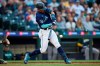 Seattle Mariners' Julio Rodriguez hits an RBI single against the Oakland Athletics during the fouth inning of a baseball game Wednesday, May 24, 2023, in Seattle. (AP Photo/John Froschauer)