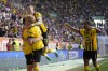 Borussia Dortmund players celebrate after Dortmund's Julian Brandt scored his side's third goal during the German Bundesliga soccer match between FC Augsburg and Borussia Dortmund at the WWK Arena in Augsburg, Germany, Sunday, May 21, 2023. (AP Photo/Matthias Schrader)