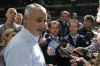 Major League Baseball Commissioner Rob Manfred answers quesions before a baseball game between the Milwaukee Brewers and the San Francisco Giants Thursday, May 25, 2023, in Milwaukee. (AP Photo/Morry Gash)