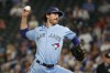 Toronto Blue Jays relief pitcher Jordan Romano throws to a Minnesota Twins batter during the ninth inning of a baseball game Friday, May 26, 2023, in Minneapolis. The Blue Jays won 3-1. (AP Photo/Bruce Kluckhohn)