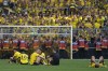 Dortmund's players react after the German Bundesliga soccer match between Borussia Dortmund and FSV Mainz 05 in Dortmund, Germany, Saturday, May 27, 2023. (AP Photo/Michael Probst)