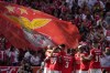 Benfica's Rafa Silva celebrates after scoring his side's 2nd goal during the Portuguese League last round soccer match between Benfica and Santa Clara at the Luz stadium in Lisbon, Saturday, May 27, 2023. (AP Photo/Armando Franca)