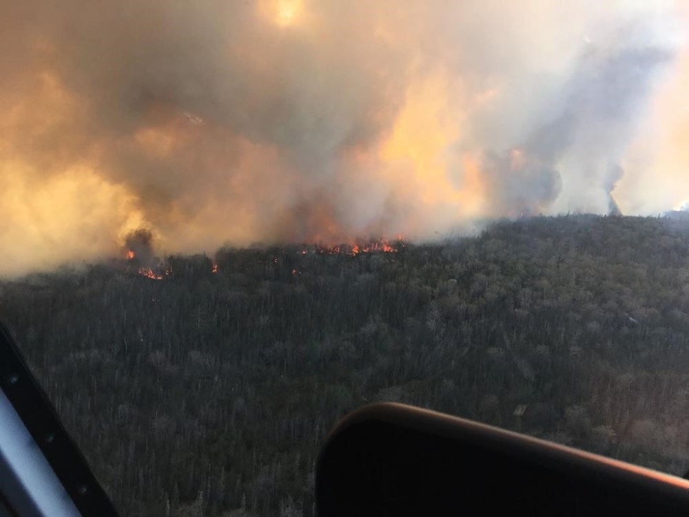 The wildfire at Barrington Lake, Shelburne Co. Nova Scotia, shown in this hand-out image, escaped containment last night and has grown to about 775 hectares. Hot, dry and windy conditions are making fire suppression challenging. THE CANADIAN PRESS/HO-Nova Scotia Department of Natural Resources