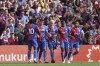 Crystal Palace's Will Hughes, centre, celebrates with teammates after scoring his side's first goal of the game, during the English Premier League soccer match between Crystal Palace and Nottingham Forest, at Selhurst Park, in London, Sunday May 28, 2023. (Steven Paston/PA via AP)