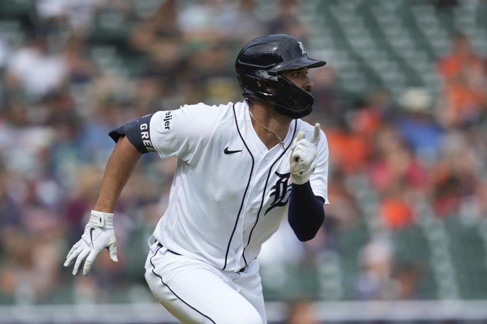 Detroit Tigers' Riley Greene runs out a triple against the Chicago White Sox in the ninth inning of a baseball game, Sunday, May 28, 2023, in Detroit. (AP Photo/Paul Sancya)