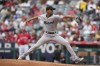 Miami Marlins starting pitcher Eury Perez throws to a Los Angeles Angels batter during the first inning of a baseball game Sunday, May 28, 2023, in Anaheim, Calif. (AP Photo/Marcio Jose Sanchez)
