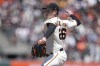 San Francisco Giants pitcher Anthony DeSclafani works against the Pittsburgh Pirates during the first inning of a baseball game in San Francisco, Monday, May 29, 2023. (AP Photo/Jeff Chiu)