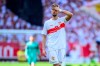 Stuttgart's Atakan Karazor reacts during the German soccer Bundesliga match between VfB Stuttgart and TSG 1899 Hoffenheim in Stuttgart, Germany, Saturday, May 27, 2023. (Tom Weller/dpa via AP)