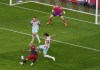 Toronto FC forward Federico Bernardeschi (10) shoots on Chicago Fire goalkeeper Chris Brady (34) as Kendall Burks (27) and Rafael Czichos (5) defend during first half MLS soccer action in Toronto on Wednesday, May 31, 2023.THE CANADIAN PRESS/Chris Young