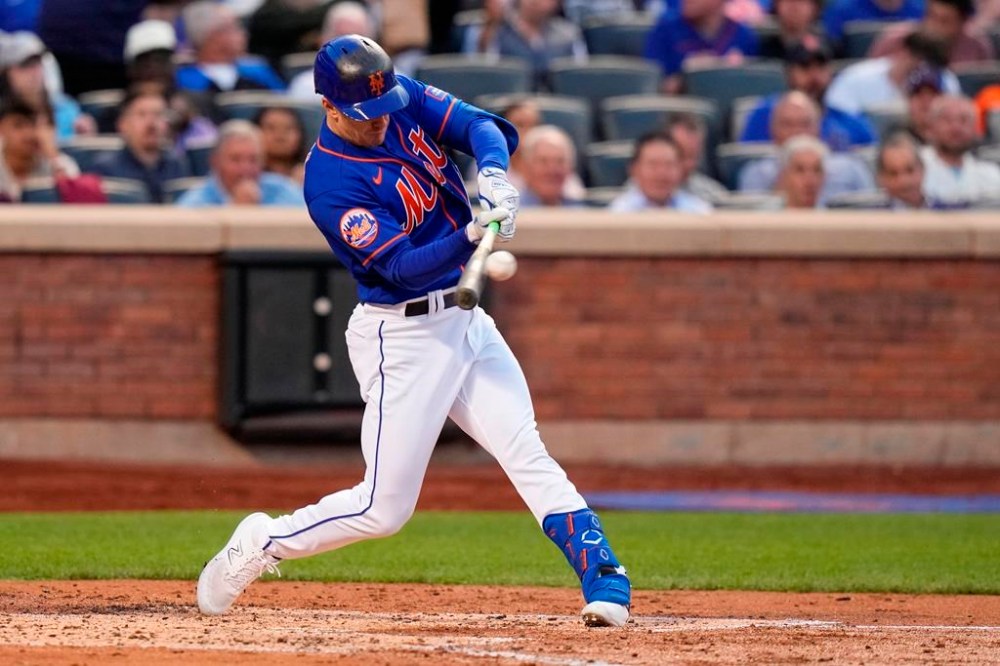 New York Mets' Mark Canha hits a two-run home run against the Philadelphia Phillies during the third inning of a baseball game Wednesday, May 31, 2023, in New York. (AP Photo/Frank Franklin II)