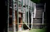 Two sections of a collapsed walkway are shown behind tape at Fort Gibraltar in Winnipeg, Wednesday, May 31, 2023. CANADIAN PRESS/John Woods