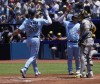 Toronto Blue Jays third baseman Matt Chapman (26) celebrates his two-run home run against the Milwaukee Brewers with teammate Daulton Varsho in first inning interleague baseball action in Toronto on Thursday, June 1, 2023. THE CANADIAN PRESS/Andrew Lahodynskyj