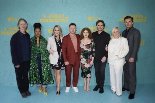 FILE - Jay Roach, from left, Weruche Opia, Christine Taylor, Keir O'Donnell, Bernadette Peters, Matt Dillon, Patricia Arquette and Rupert Friend from the Apple TV+ series 