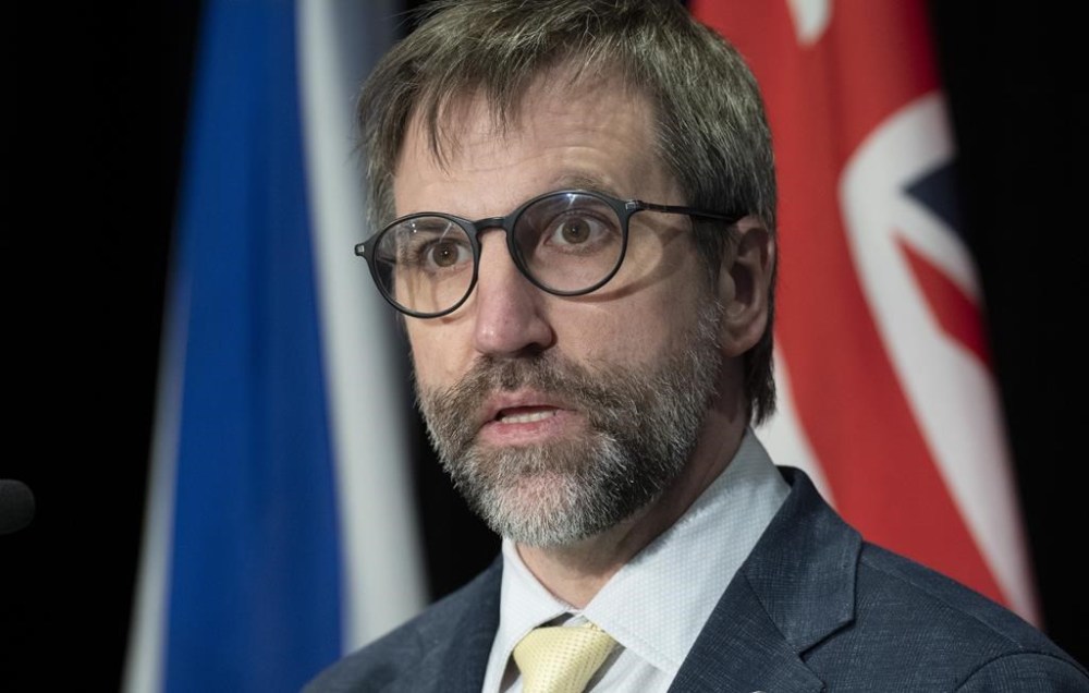 Minister of Environment and Climate Change Steven Guilbeault responds to a question during a news conference following meetings Friday May 26, 2023 in Ottawa. Guilbeault says he is not opposed to cutting back on how many plastic products are made as the world works towards a global treaty to eliminate plastic pollution.THE CANADIAN PRESS/Adrian Wyld