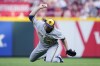 Milwaukee Brewers starting pitcher Corbin Burnes reacts after catching a fly ball hit by Cincinnati Reds' Stuart Fairchild to end the sixth inning of a baseball game in Cincinnati, Friday, June 2, 2023. (AP Photo/Jeff Dean)