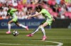 Wolfsburg's Ewa Pajor scores the opening goal during the Women's Champions League final soccer match between FC Barcelona and VfL Wolfsburg at the PSV Stadion in Eindhoven, Netherlands, Saturday, June 3, 2023. (AP Photo/Martin Meissner)