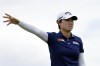 Yuka Saso, of Japan, reacts to her third hole tee shot during the final round of the Mizuho Americas Open golf tournament, Sunday, June 4, 2023, in Jersey City, N.J. (AP Photo/Adam Hunger)