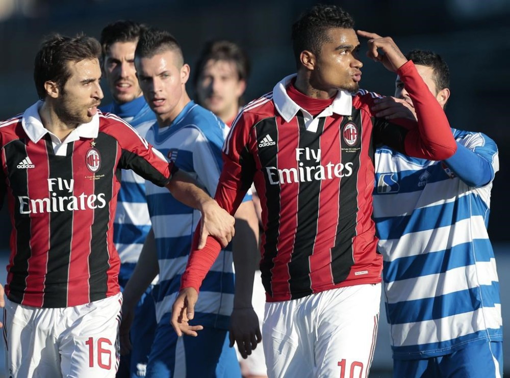 FILE - AC Milan midfielder Kevin-Prince Boateng gestures towards the crowd as he leaves the field after being subjected to racial abuse during a friendly soccer match in Busto Arsizio, near Milan, Italy, Thursday, Jan. 3, 2013. Boateng set soccer on a path toward tougher sanctions in cases of discrimination when he walked off the field to protest racial abuse by an opposing team's fans a decade ago. His teammates had his back when he refused to tolerate the abuse from fans of a small provincial Italian club during a mid-season exhibition game in 2013.(AP Photo/Emilio Andreoli, File)