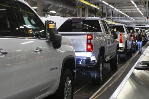 General Motors says it's investing $280 million in its Oshawa assembly plant to produce its next generation of full-sized internal combustion engine pickup trucks. Chevrolet Silverados sit on the General Assembly line at the GM plant in Oshawa, Ontario, on Tuesday, February 22 2022. THE CANADIAN PRESS/Chris Young