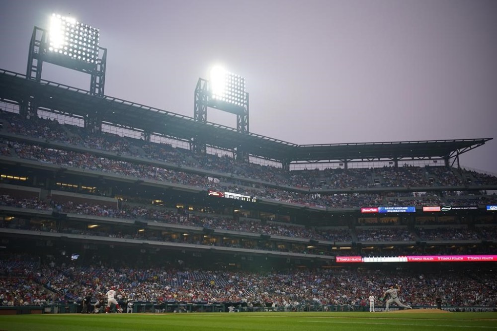 Detroit Tigers pitcher Tyler Holton pitches against Philadelphia Phillies' Kyle Schwarber during the sixth inning of a baseball game, Tuesday, June 6, 2023, in Philadelphia. (AP Photo/Matt Slocum)