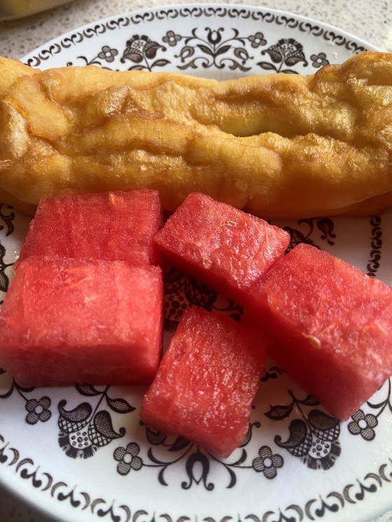 Roll kuchen is a deep-fried bread that goes perfectly with watermelon and syrup. (Shelley Cook / Winnipeg Free Press)
