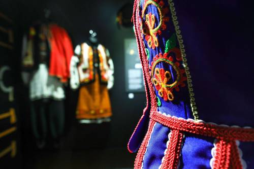 RUTH BONNEVILLE / WINNIPEG FREE PRESS NT - Ukrainian dance exhibit Photos of artist Markian Tarasiuk and his Ukrainian dance exhibition at Oseredok Ukrainian Cultural and Educational Centre. Subject: Winnipeg-born artist Markian Tarasiuk has returned to the city from his current home in LA to curate an immersive art exhibit about Ukrainian dance at the Oseredok centre. Tarasiuk is an alum of Winnipegճ Rusalka Ukrainian Dance Ensemble, which he says helped him connect with both his father and his heritage over the years. The exhibit focuses on the dance ensembleճ 60-year history and Russiaճ ongoing attempts to stamp out Ukrainian arts and culture by force. Eva Wasney June 1st 2023
                                 RUTH BONNEVILLE / WINNIPEG FREE PRESS